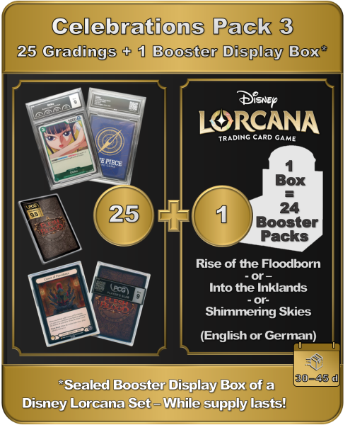 Celebrations Pack 3: 25 Gradings + 1 Disney Lorcana Booster Display Box